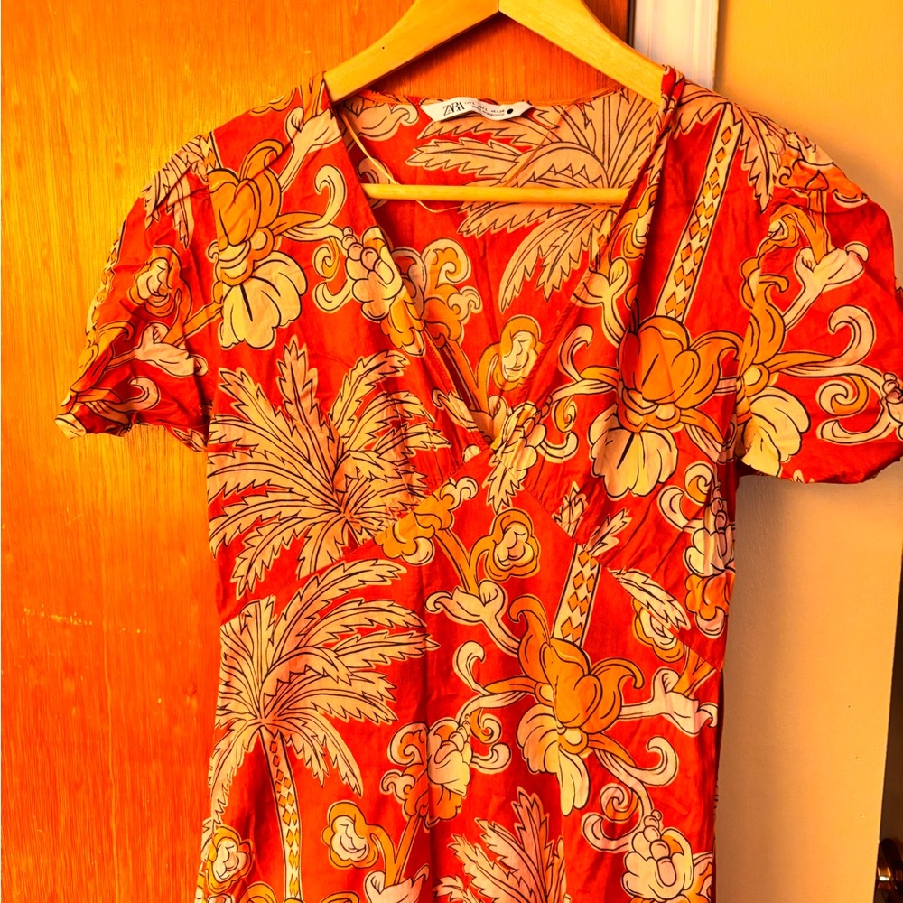 Zara Red Wrap Blouse Dress